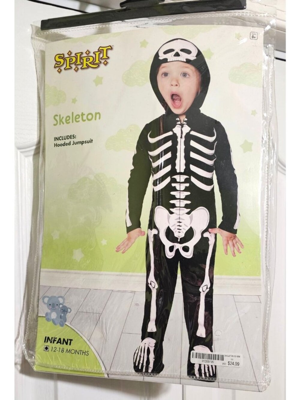 Skeleton Costume Baby 12-18 Months Hooded Jumpsuit One Piece w/ Hood Halloween